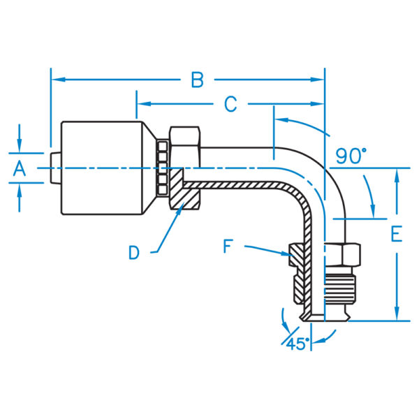 MIX90-08-10-K2 by Kurt Hydraulic | K2 Series | 1/2" Hose Barb x 5/8" Male SAE 45° Inverted Flare | 90° Elbow | Carbon Steel