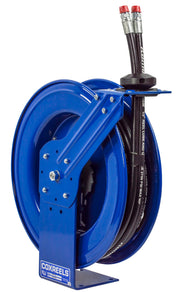 MPD-N-430 by Coxreels | MPD Series | 2,500 PSI Dual Hose Spring Driven Hose Reel for Hydraulic Oil | 1/2" Hose ID, 3/8" FNPT Inlet x 3/8" MNPT Hose End | Steel | 30ft Synthetic Rubber Hose Included