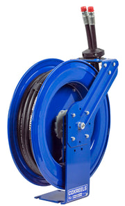 MPD-N-430 by Coxreels | MPD Series | 2,500 PSI Dual Hose Spring Driven Hose Reel for Hydraulic Oil | 1/2" Hose ID, 3/8" FNPT Inlet x 3/8" MNPT Hose End | Steel | 30ft Synthetic Rubber Hose Included