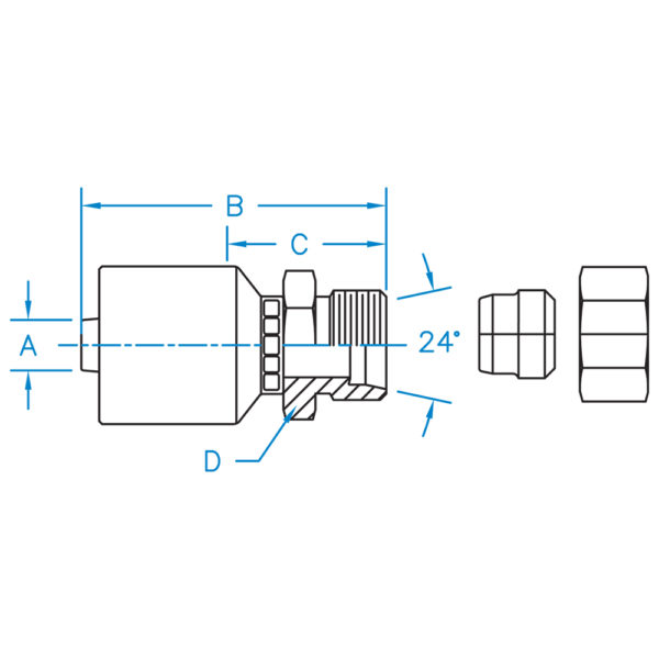 MT-04-04-K2 by Kurt Hydraulic | K2 Series | 1/4" Hose Barb x 1/4" Flareless Compression w/ Nut & Sleeve | SAE J514 | Carbon Steel