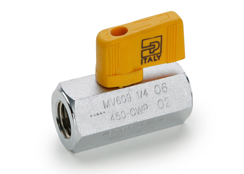 MV609-4 by Parker | Ball Valve | 1/4" Female Pipe Thread | .83" Hex | 1.71" Length | Straight | Chrome Plated Brass | Pack of 10