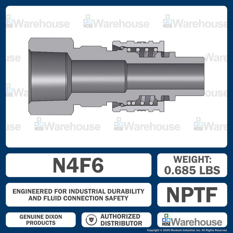 N4F6 by Dixon Valve | Pneumatic Quick Disconnect Coupling | Dix-Lock® N-Series | 3/4" Female NPTF x 1/2" Body Size | Plug | Steel