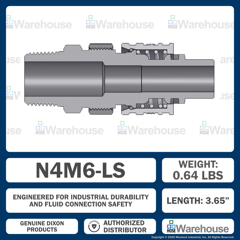 N4M6-LS by Dixon Valve | Pneumatic Quick Disconnect Coupling | Dix-Lock® N-Series | 3/4" Male NPTF x 1/2" Body Size | Plug with Locking Sleeve | Steel