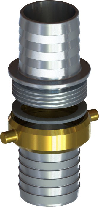 NSTA-250 by Campbell Fittings | Import Suction Hose Coupling (NST Thread) | Complete Set | 2-1/2" Male NST Thread x 2-1/2" Female NST Thread x 1-1/2" Hose Barb | Nut: Brass | Aluminum Shank
