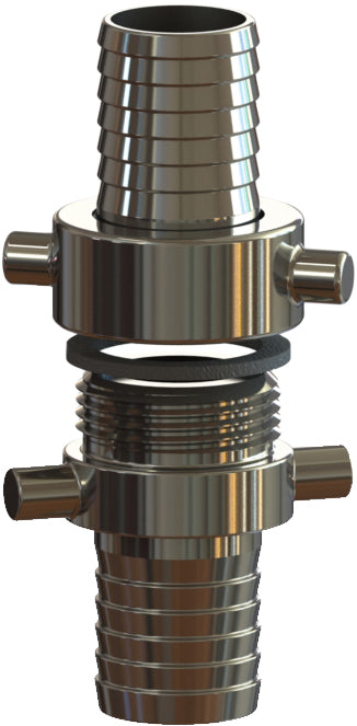 NSTD-150 by Campbell Fittings | Import Suction Hose Coupling (NST Thread) | Complete Set | 1-1/2" Male NST Thread x 1-1/2" Female NST Thread x 1-1/2" Hose Barb | Nut: Ductile Iron | Ductile Iron Shank