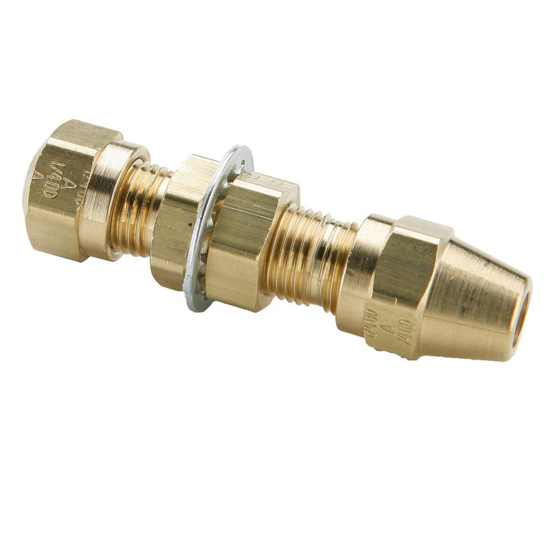 62ANBH-8 by Parker | Air Brake–NTA® Fittings | Bulkhead Union | 1/2" Tube Size x 11/16" Thread | 13/16" Hex B | 1" Hex C | 3.36" Length | Straight | Brass | Pack of 10