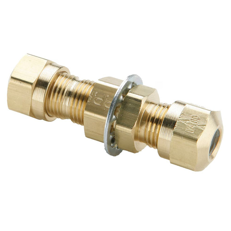 62NBH-3 by Parker | Air Brake–NTA® Fittings | Bulkhead Union | 3/16" Tube Size x 5/16" Thread | 7/16 Hex B | 7/16" Hex C | 1.80" Length | Straight | Brass | Pack of 25