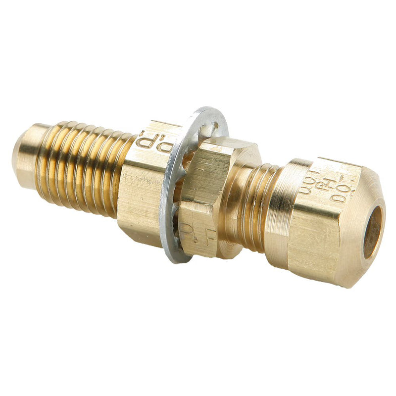 62NFBH-10 by Parker | Air Brake–NTA® Fittings | Bulkhead Union | 5/8" Tube Size x 5/8" Flare Size x 13/16" Thread | 1" Hex B | 1" Hex C | 2.68" Length | Straight | Brass | Pack of 10