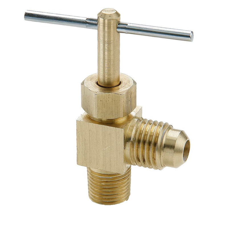 NV101F-4-2 by Parker | Needle Valve | 1/4" Flare x 1/8" Male Pipe Thread | 1.58" Length | 90° Elbow | Brass | Pack of 10