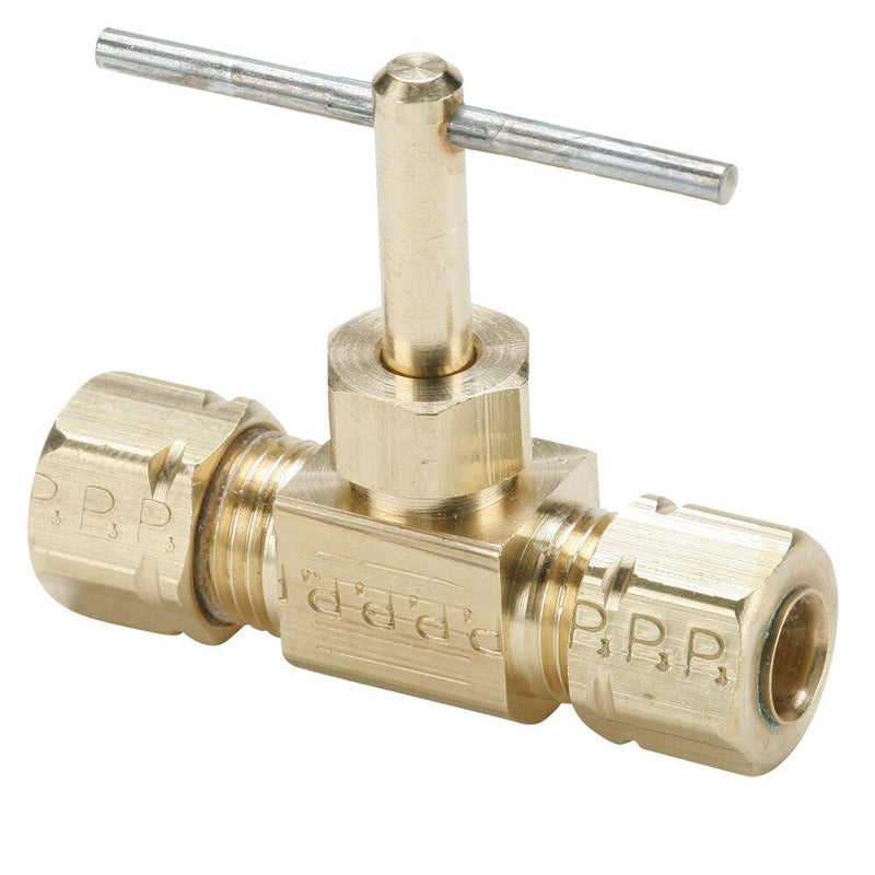 NV105CA-4 by Parker | Needle Valve | 1/4" Tube Size Compression | 1.64" Length | Straight | Brass | Pack of 10