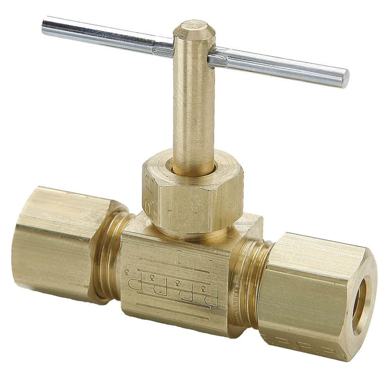 NV105C-4 by Parker | Needle Valve | 1/4" Tube Size Compression | 1.75" Length | Straight | Brass | Pack of 10