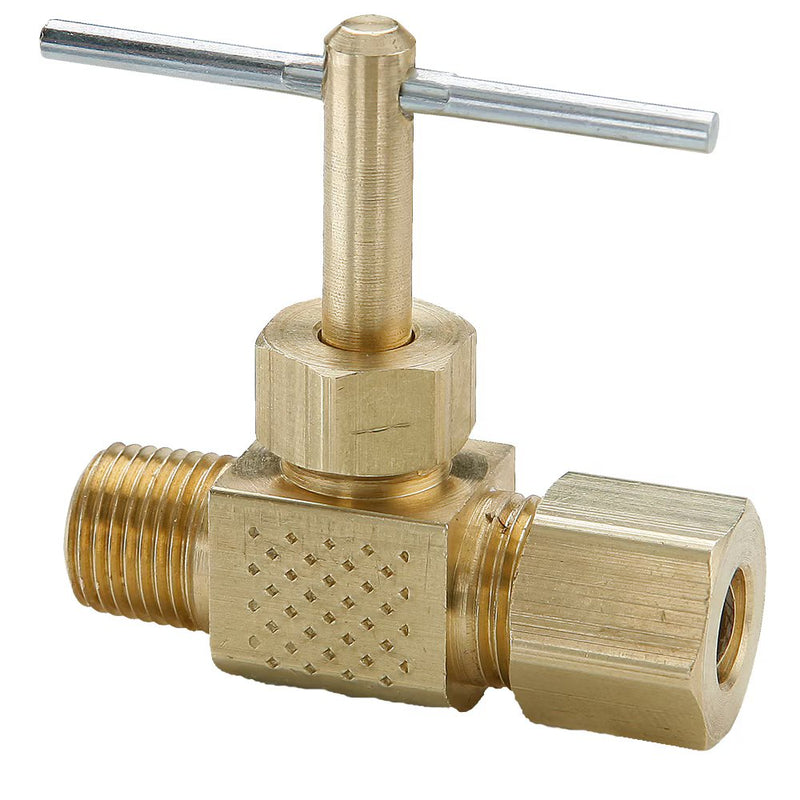NV106C-4-2 by Parker | Needle Valve | 1/4" Tube Size Compression x 1/8" Male Pipe Thread | 1.53" Length | Straight | Brass | Pack of 10