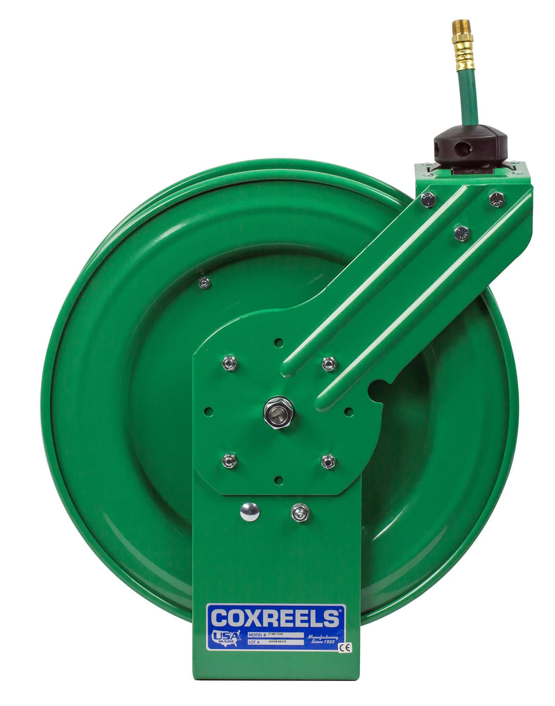 P-NP-350 by Coxreels | Nitro-Pro Series | 300 PSI Spring Driven Hose Reel for Nitrogen | 3/8" Hose ID, 3/8" FNPT Inlet x 3/8" MNPT Hose End | Steel | 50ft PVC Hose Included