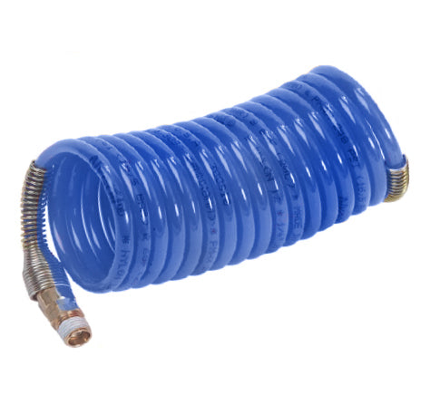 N6AS3-12 by Nycoil | Self-Storing Air Hose Assembly | 3/8" Hose ID | 1/4" MPT Swivel | Blue | 225 PSI | Nylon | 12ft