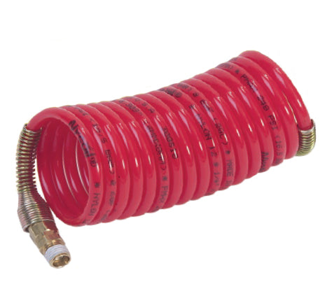 T4AS2-12 by Nycoil | Self-Storing Air Hose Assembly | 1/4" Hose ID | 1/4" MPT Swivel | Red | 240 PSI | Nylon | 12ft