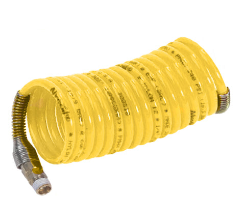 N8CS5-12 by Nycoil | Self-Storing Air Hose Assembly | 1/2" Hose ID | 1/2" MPT Swivel | Yellow | 220 PSI | Nylon | 12ft