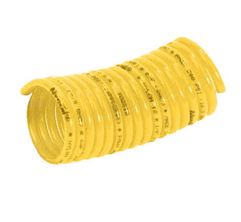 N8XX5-100 by Nycoil | Self-Storing Air Hose | 1/2" Hose ID | Yellow | 220 PSI | Nylon | 100ft Bulk