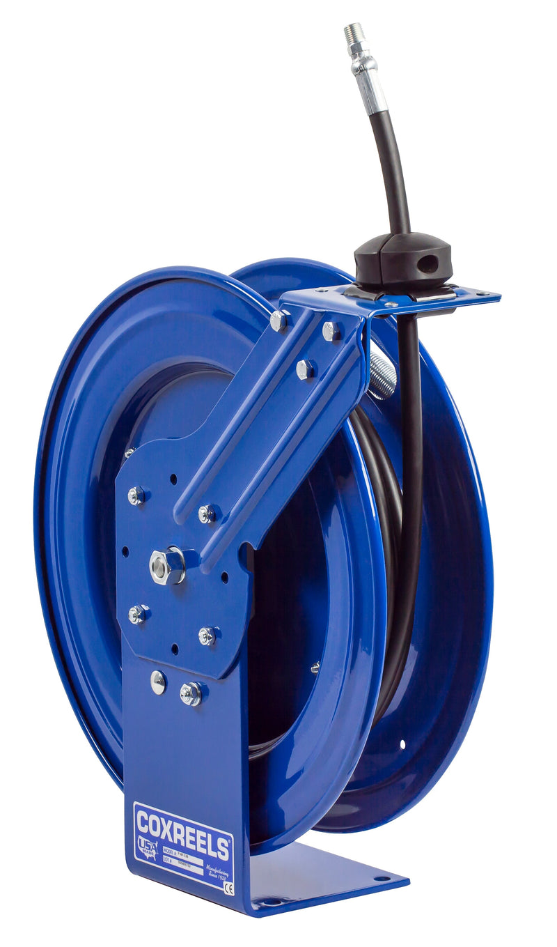 P-HP-320 by Coxreels | P Series | 4,000 PSI Spring Driven Hose Reel | 3/8" Hose ID, 3/8" FNPT Inlet x 3/8" MNPT Hose End | Steel | 20ft Rubber Hose Included