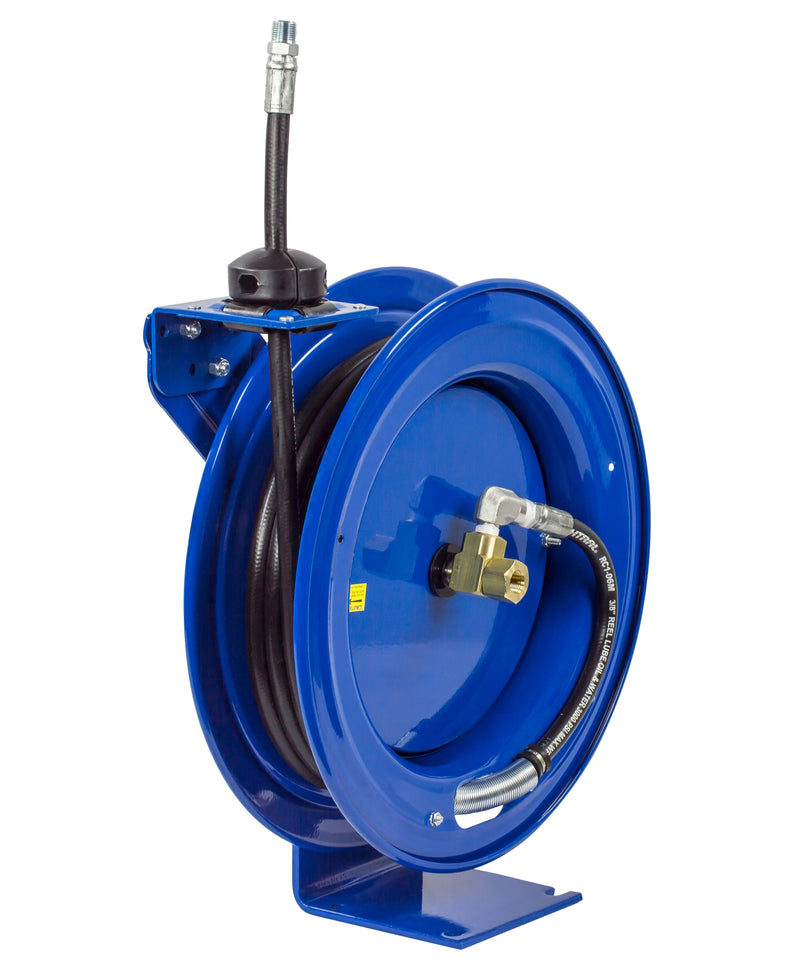 P-MP-330 by Coxreels | P Series | 3,000 PSI Spring Driven Hose Reel | 3/8" Hose ID, 3/8" FNPT Inlet x 3/8" MNPT Hose End | Steel | 30ft Rubber Hose Included