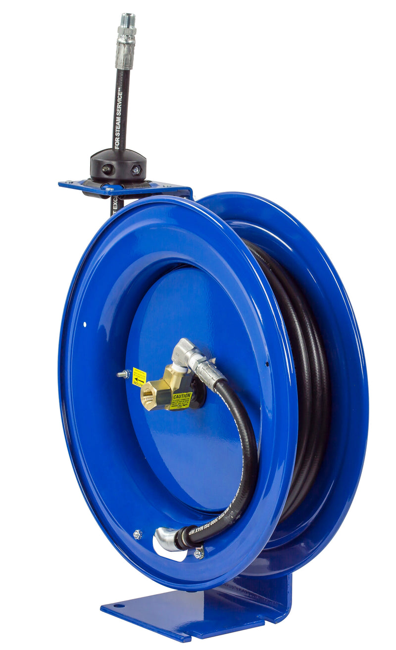 P-MP-330 by Coxreels | P Series | 3,000 PSI Spring Driven Hose Reel | 3/8" Hose ID, 3/8" FNPT Inlet x 3/8" MNPT Hose End | Steel | 30ft Rubber Hose Included