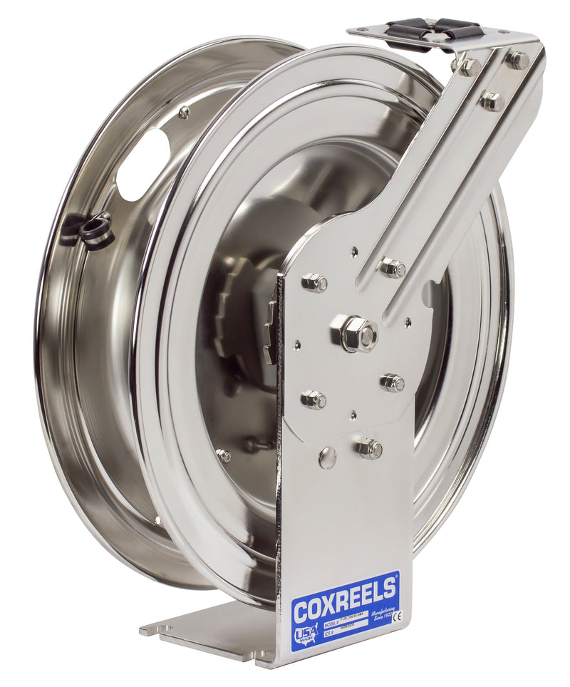 P-LPL-350-SS by Coxreels | P-SS Series | 300 PSI Spring Driven Hose Reel | 3/8" Hose ID, 3/8" FNPT Inlet | Stainless Steel | 50ft Capacity, Hose Not Included