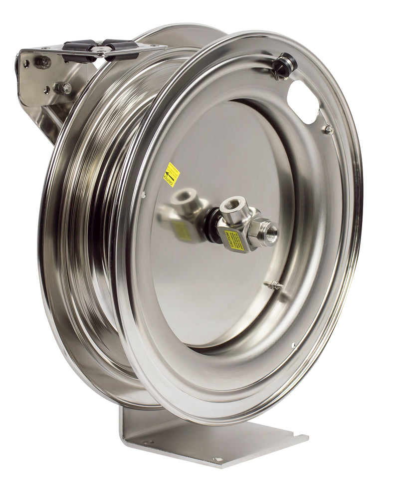 P-LPL-335-SS by Coxreels | P-SS Series | 300 PSI Spring Driven Hose Reel | 3/8" Hose ID, 3/8" FNPT Inlet | Stainless Steel | 35ft Capacity, Hose Not Included