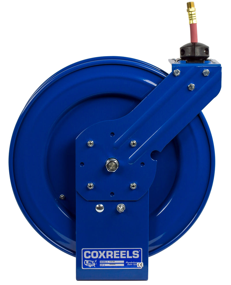 P-LP-125 by Coxreels | P Series | 300 PSI Spring Driven Hose Reel | 1/4" Hose ID, 1/4" FNPT Inlet x 1/4" MNPT Hose End | Steel | 25ft PVC Hose Included