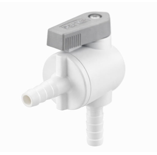 PBPP6VEU6 by Parker | Ball Valve | 3/8" Barb x 3/8" Barb | 2.32" Length | 90° Elbow | White | Polypropylene