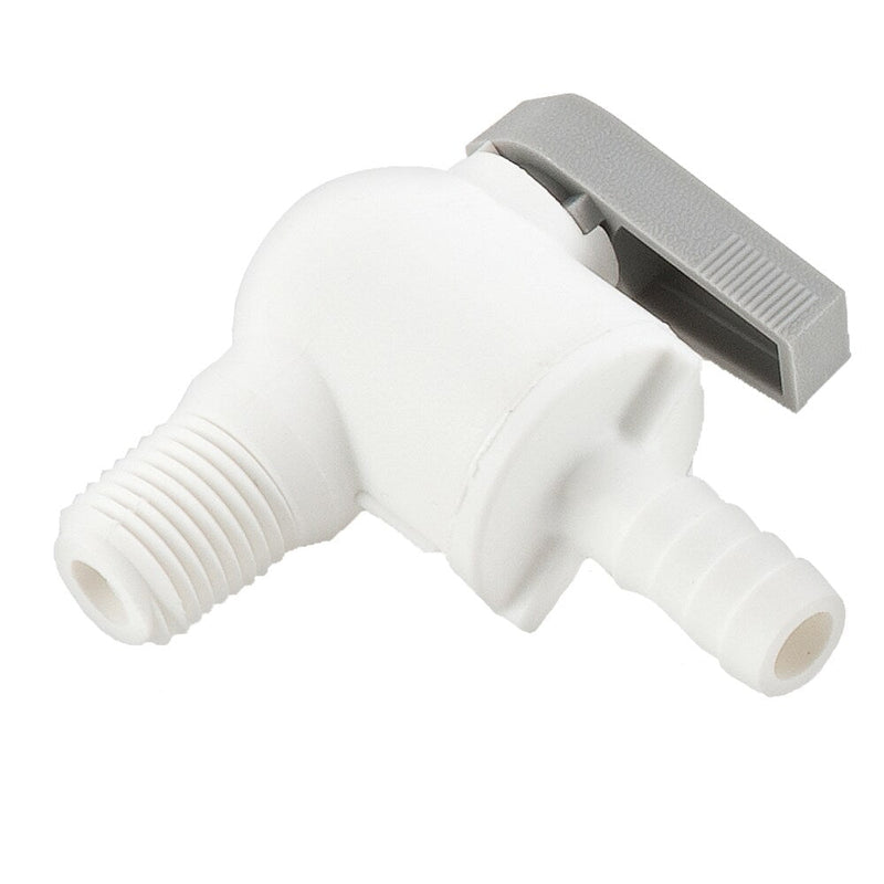PBPP6VME6 by Parker | Ball Valve | 3/8" Barb x 3/8" Male NPT Thread | 2.18" Length | 90° Elbow | White | Polypropylene