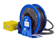 PC10-3012-B by Coxreels | PC10 Series | Spring Driven Power Cord Reel with Quad Industrial Receptacle | 12/3 SJO Cord, 20A, 115V | Steel | 30ft Cord Included