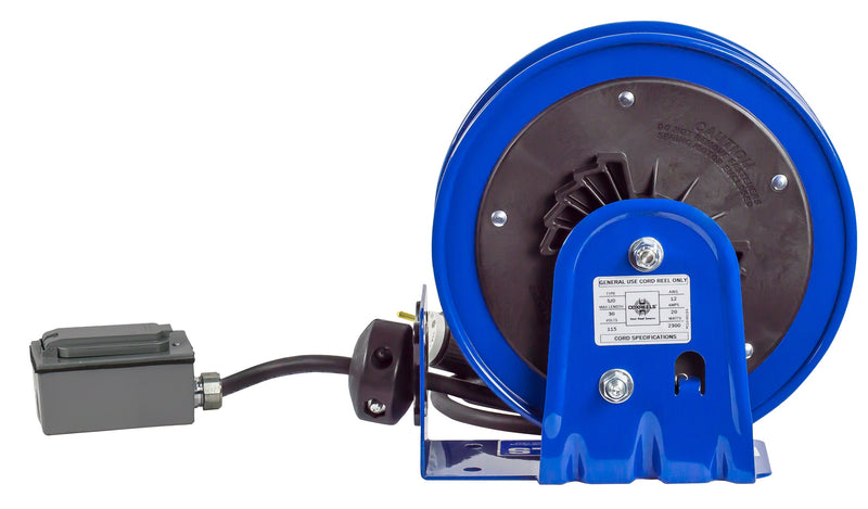 PC10-3012-F by Coxreels | PC10 Series | Spring Driven Power Cord Reel with Duplex GFCI Receptacle | 12/3 SJO Cord, 20A, 115V | Steel | 30ft Cord Included