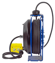 PC13-5012-B by Coxreels | PC Series | Spring Driven Power Cord Reel with Quad Industrial Receptacle | 12/3 SJO Cord, 20A, 115V | Steel | 50ft Cord Included