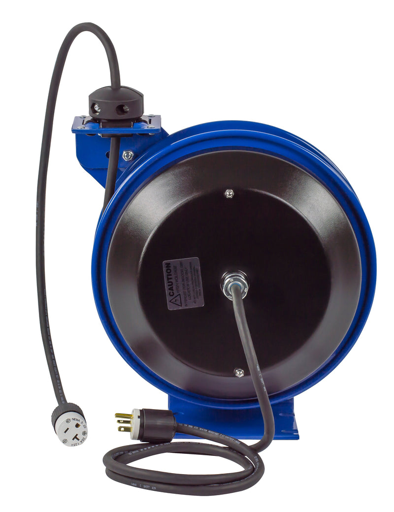 PC13-3512-B by Coxreels | PC Series | Spring Driven Power Cord Reel with Quad Industrial Receptacle | 12/3 SJO Cord, 20A, 115V | Steel | 35ft Cord Included