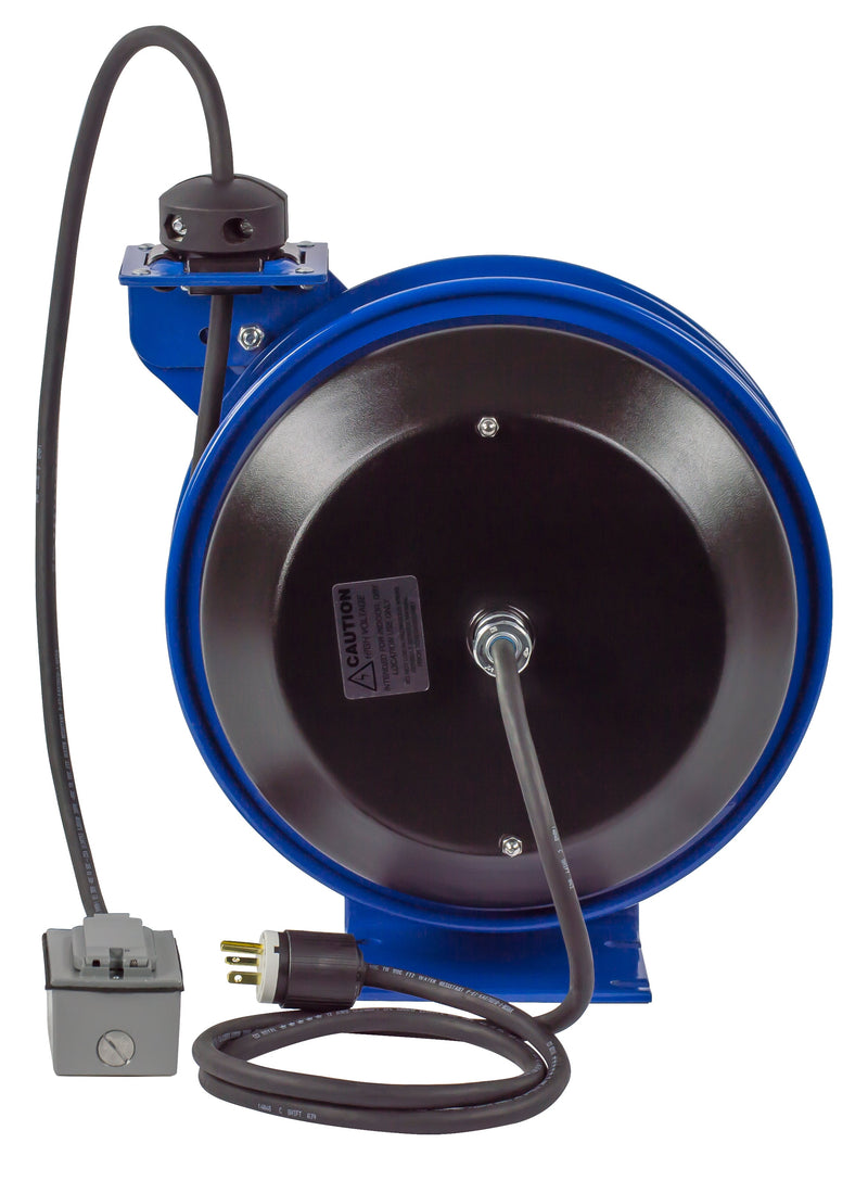 PC13-3512-F by Coxreels | PC Series | Spring Driven Power Cord Reel with Duplex Industrial Receptacle | 16/3 SJO Cord, 20A, 115V | Steel | 35ft Cord Included