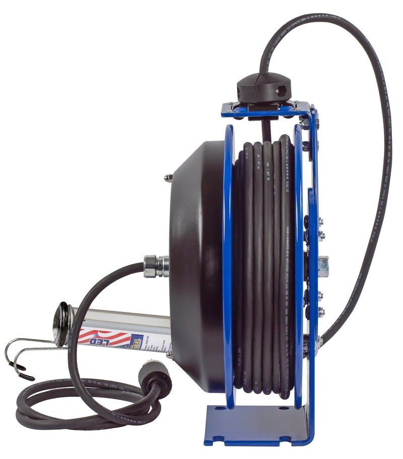 PC13-5016-H by Coxreels | PC Series | Spring Driven Power Cord Reel with Industrial Duty LED Light | 16/3 SJTO Cord, 13A, 115V | Steel | 50ft Cord Included
