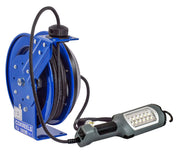PC13-5016-K by Coxreels | PC Series | Spring Driven Power Cord Reel with LED Light with Tool Tap | 16/3 SJTO Cord, 13A, 115V | Steel | 50ft Cord Included