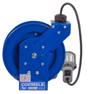 PC13-5016-K by Coxreels | PC Series | Spring Driven Power Cord Reel with LED Light with Tool Tap | 16/3 SJTO Cord, 13A, 115V | Steel | 50ft Cord Included