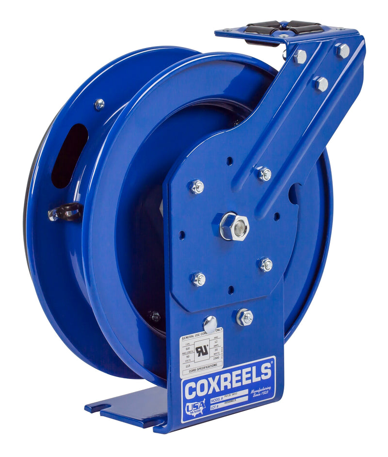 PC13L-5016 by Coxreels | PC Series | Spring Driven Cord Reel | 16/3 SJO Cord, 25A, 115V | Steel | 50ft Capacity, Cord Not Included