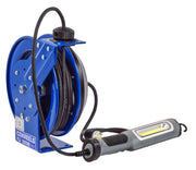 PC13-5016-M by Coxreels | PC Series | Spring Driven Power Cord Reel with Compact LED Light | 16/3 SJTO Cord, 13A, 115V | Steel | 50ft Cord Included