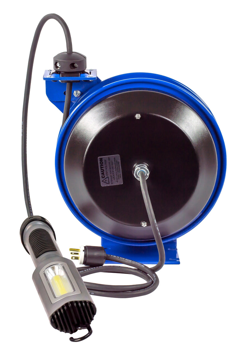 PC13-5016-M by Coxreels | PC Series | Spring Driven Power Cord Reel with Compact LED Light | 16/3 SJTO Cord, 13A, 115V | Steel | 50ft Cord Included