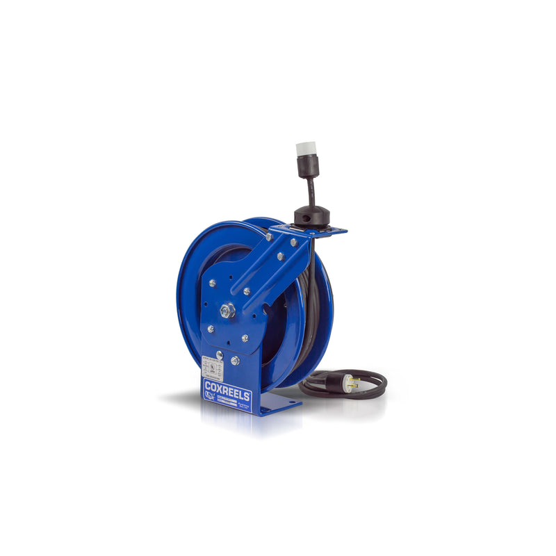 PC13-5012-A by Coxreels | PC Series | Spring Driven Power Cord Reel with Single Industrial Receptacle | 12/3 SJO Cord, 20A, 115V | Steel | 50ft Cord Included