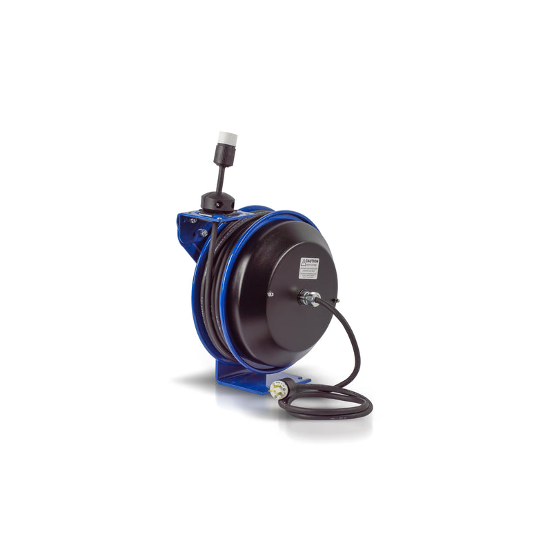 PC13-5012-A by Coxreels | PC Series | Spring Driven Power Cord Reel with Single Industrial Receptacle | 12/3 SJO Cord, 20A, 115V | Steel | 50ft Cord Included