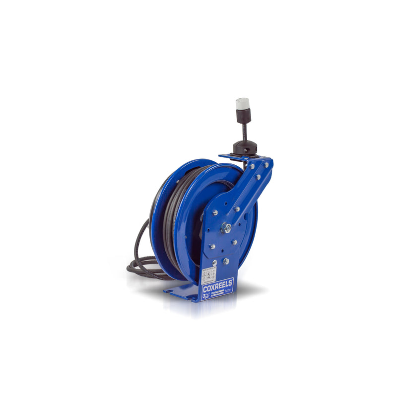 PC13-5016-A by Coxreels | PC Series | Spring Driven Power Cord Reel with Single Industrial Receptacle | 16/3 SJO Cord, 13A, 115V | Steel | 50ft Cord Included