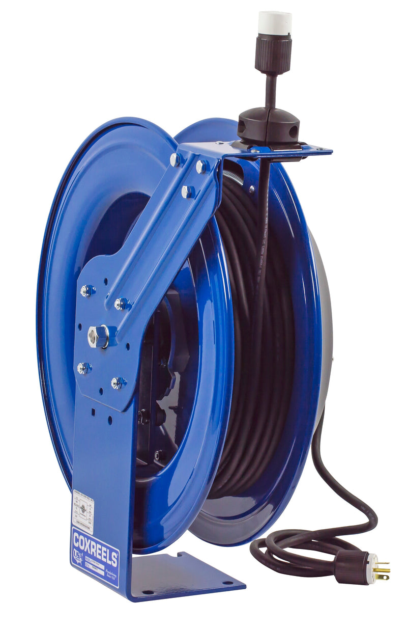 PC19-7516-A by Coxreels | PC Series | Spring Driven Power Cord Reel with Single Industrial Receptacle | 16/3 SJO Cord, 13A, 115V | Steel | 75ft Cord Included