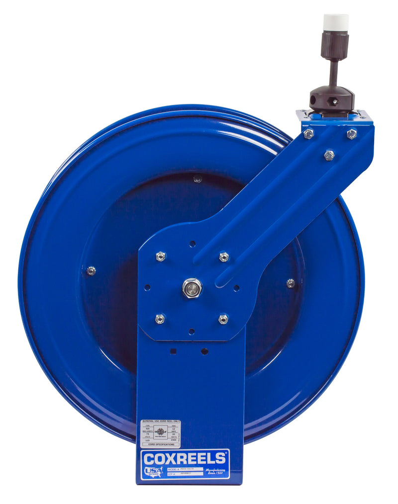 PC19-7512-A by Coxreels | PC Series | Spring Driven Power Cord Reel with Single Industrial Receptacle | 12/3 SJO Cord, 20A, 115V | Steel | 75ft Cord Included