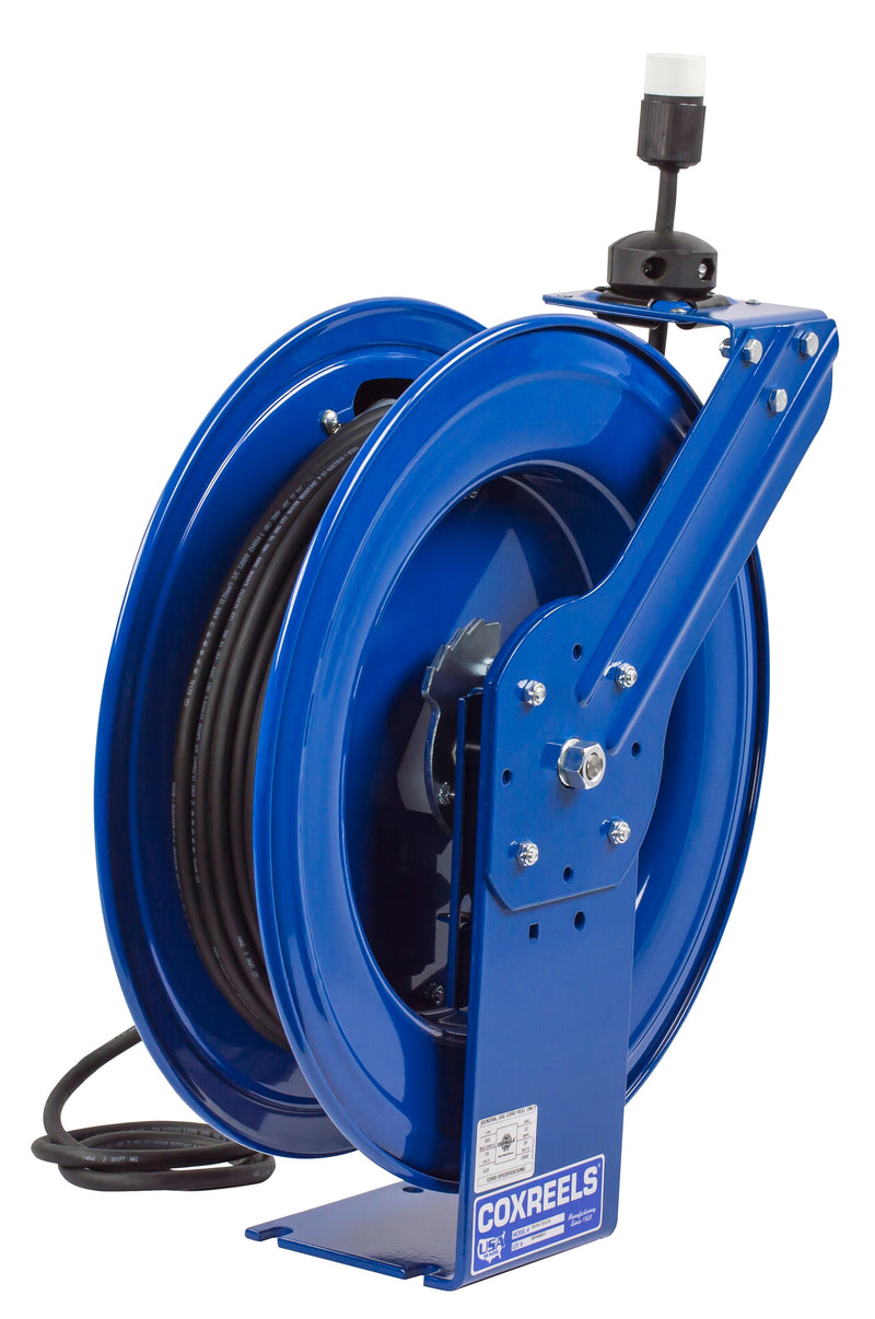 PC19-7512-A by Coxreels | PC Series | Spring Driven Power Cord Reel with Single Industrial Receptacle | 12/3 SJO Cord, 20A, 115V | Steel | 75ft Cord Included