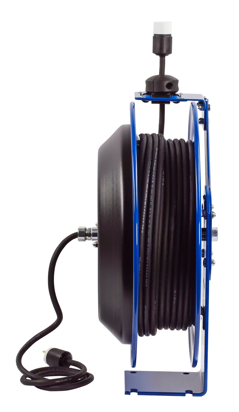 PC19-7512-A by Coxreels | PC Series | Spring Driven Power Cord Reel with Single Industrial Receptacle | 12/3 SJO Cord, 20A, 115V | Steel | 75ft Cord Included
