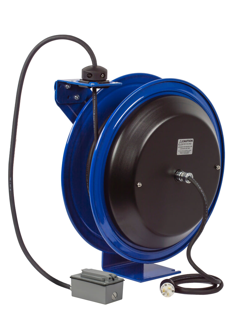 PC19-7516-F by Coxreels | PC Series | Spring Driven Power Cord Reel with Duplex Industrial Receptacle | 16/3 SJO Cord, 13A, 115V | Steel | 75ft Cord Included