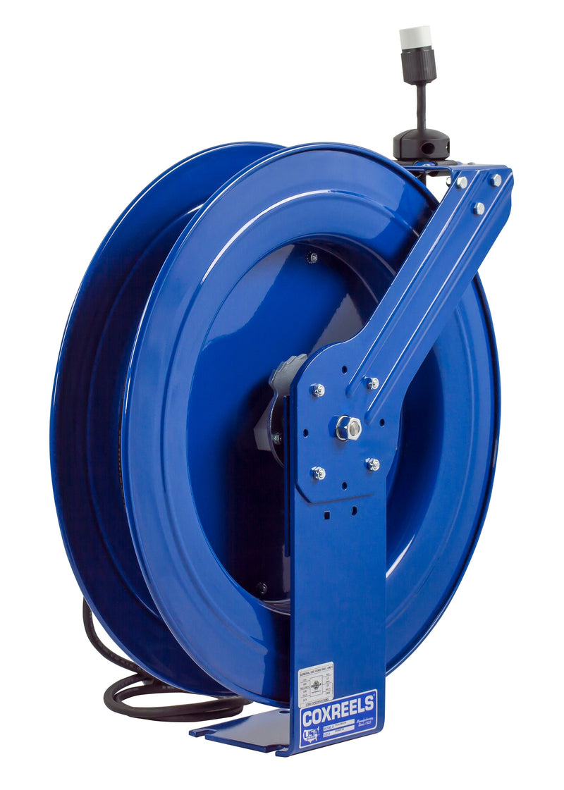 PC24-0012-A by Coxreels | PC Series | Spring Driven Power Cord Reel with Single Industrial Receptacle | 12/3 SJO Cord, 20A, 115V | Steel | 100ft Cord Included
