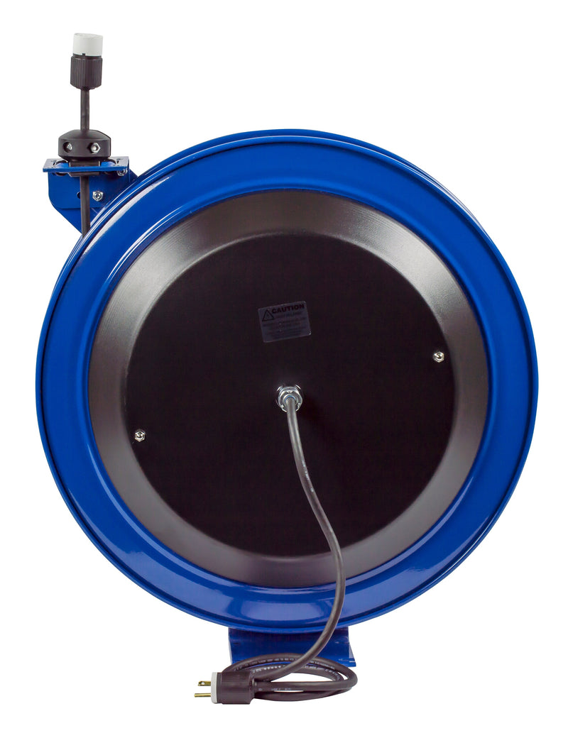 PC24-0012-A by Coxreels | PC Series | Spring Driven Power Cord Reel with Single Industrial Receptacle | 12/3 SJO Cord, 20A, 115V | Steel | 100ft Cord Included
